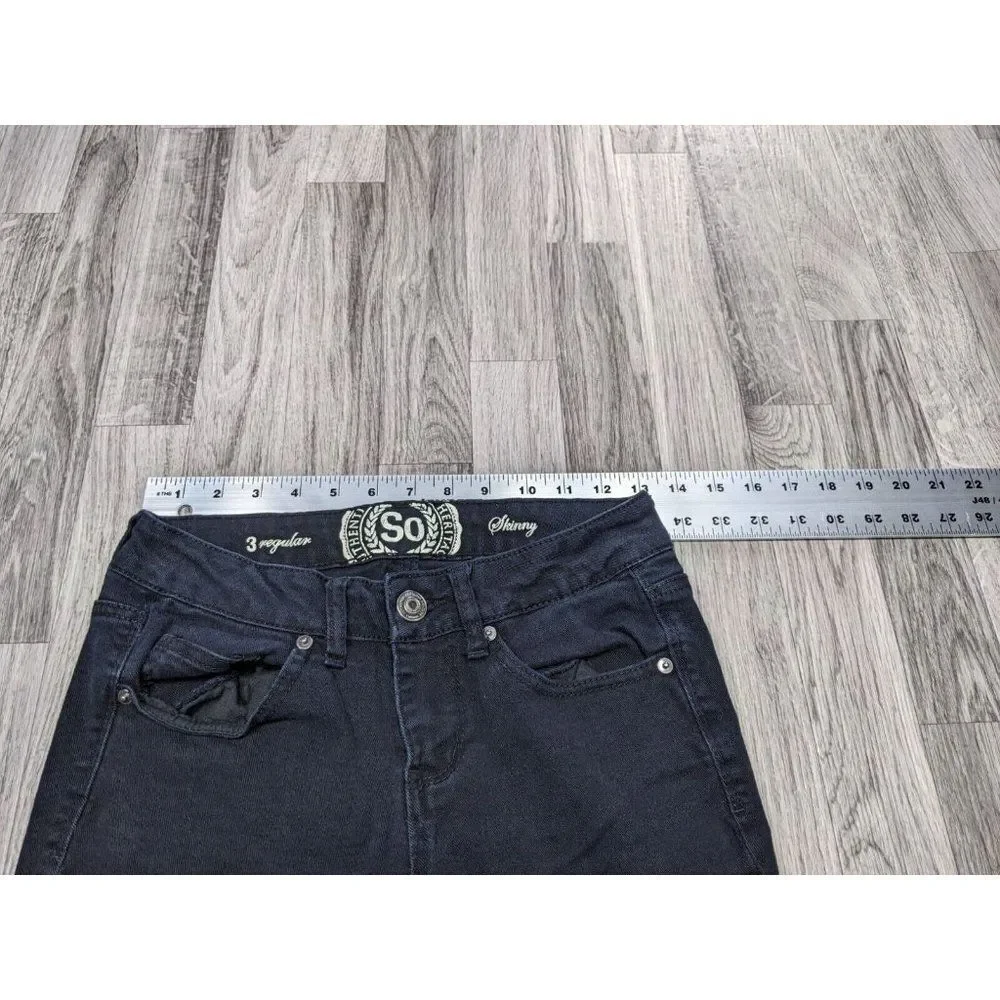 (3/$35) SO Juniors Size 3‎ Regular Skinny Embroidered Pockets Black Denim Jeans